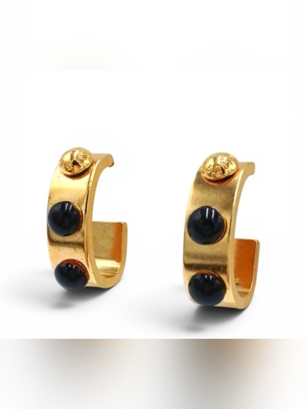 Gold-Tone Hoop Earrings with Black Cabochon Details